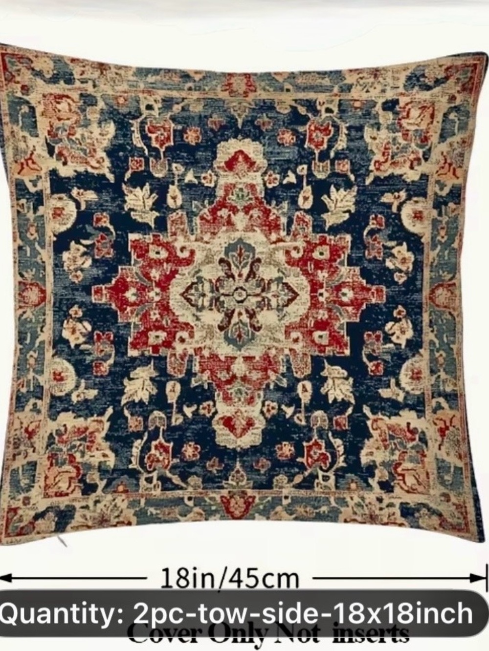 A PAIR OF Kilim PRINTED DESIGNED OF Blue and Red Medallion Pillow Cover -